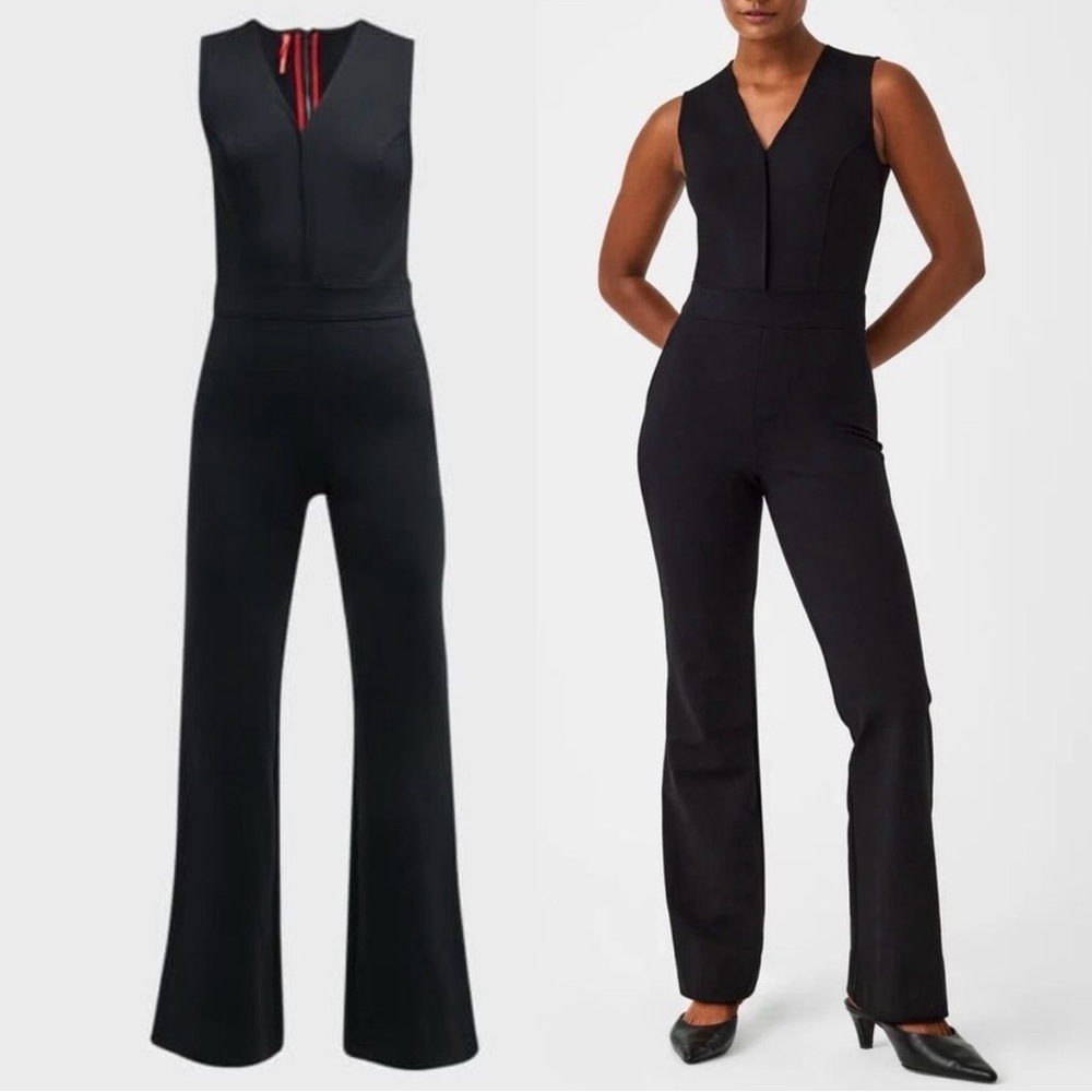 Spanx The Perfect Jumpsuit Black Ponte Knit Sleeveless Classic Size L NWT